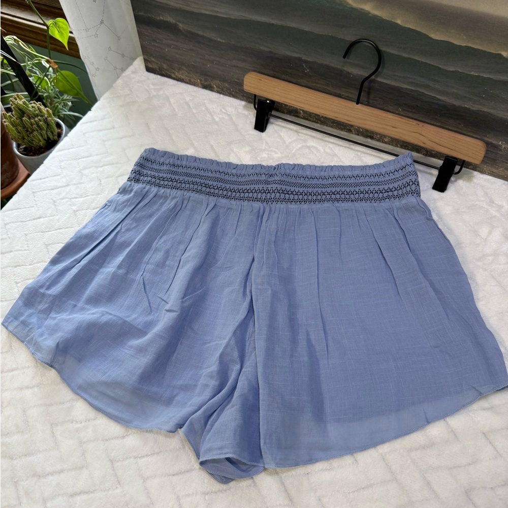 Nwt $49 Aerie American Eagle Smocked Waist Sheer Blue Shorts Cover Up Sleep L